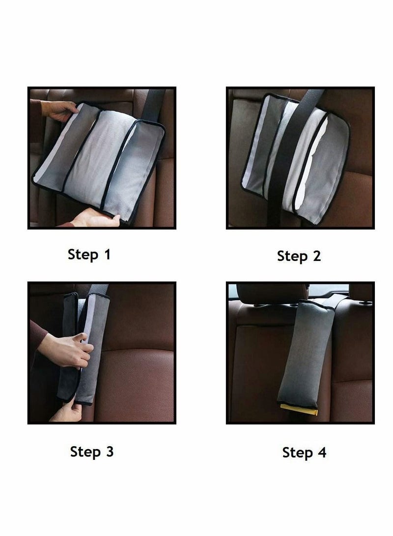 Seat Belt Adjuster and Pillow with Clip for Kids Travel,Neck Support Headrest Seatbelt Pillow Cover & Seatbelt Adjuster for Child,Car Seat Strap Cushion Pads for Baby Short People Adult (Gray) - Image 3