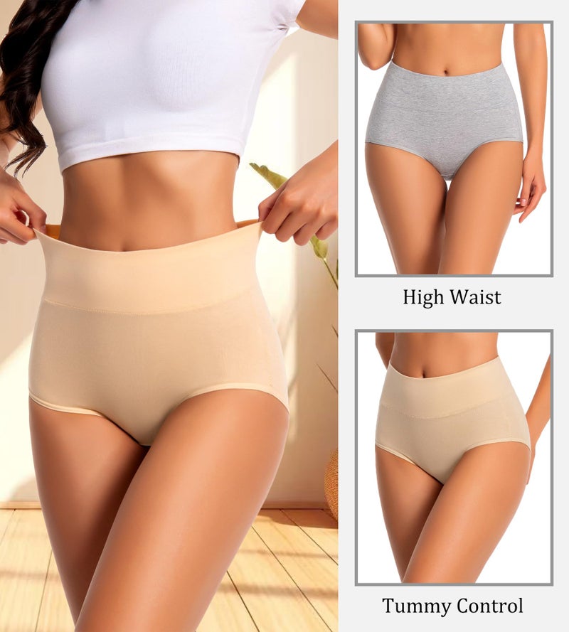 dmuveo Womens Cotton High Waisted Underwear Tummy Control Full Coverage Postpartum Ladies Panties C Section Soft Briefs 5 Pack Plus Size 6, Medium - Image 4