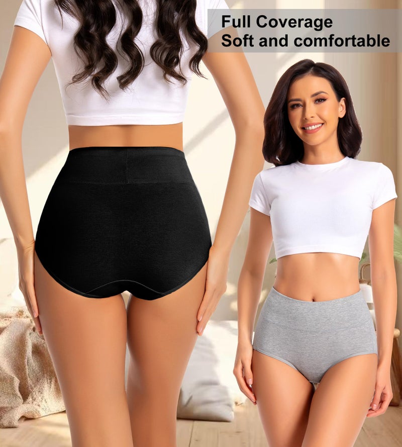 dmuveo Womens Cotton High Waisted Underwear Tummy Control Full Coverage Postpartum Ladies Panties C Section Soft Briefs 5 Pack Plus Size 6, Medium - Image 2