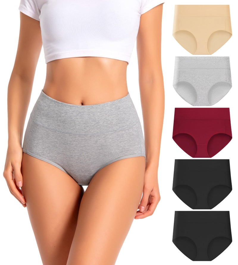 dmuveo Womens Cotton High Waisted Underwear Tummy Control Full Coverage Postpartum Ladies Panties C Section Soft Briefs 5 Pack Plus Size 6, Medium - Image 1