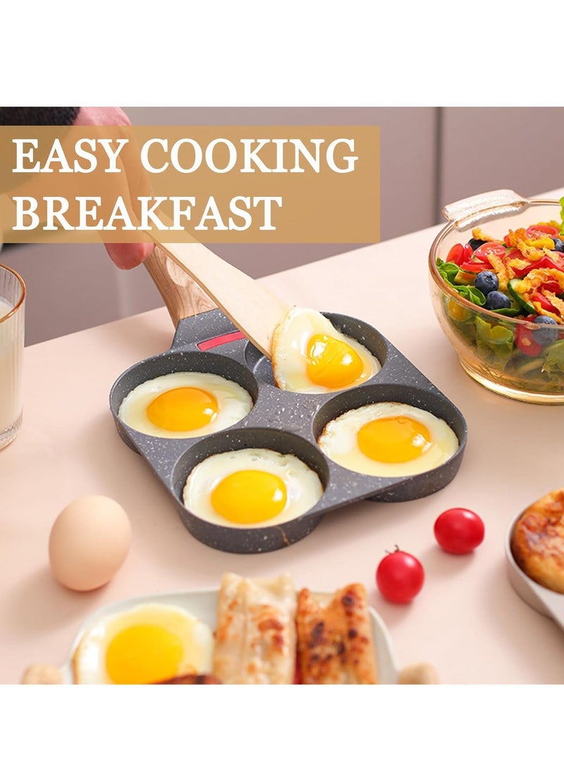 AROAQ Cooking Pan, 4 Hole Omelet Pan With Lid, Durable And Safe Nonstick Egg Frying Pan, Easy To Clean Breakfast Cookware Pan With Heat Resistant Handle, (1pc, Black) - Image 2