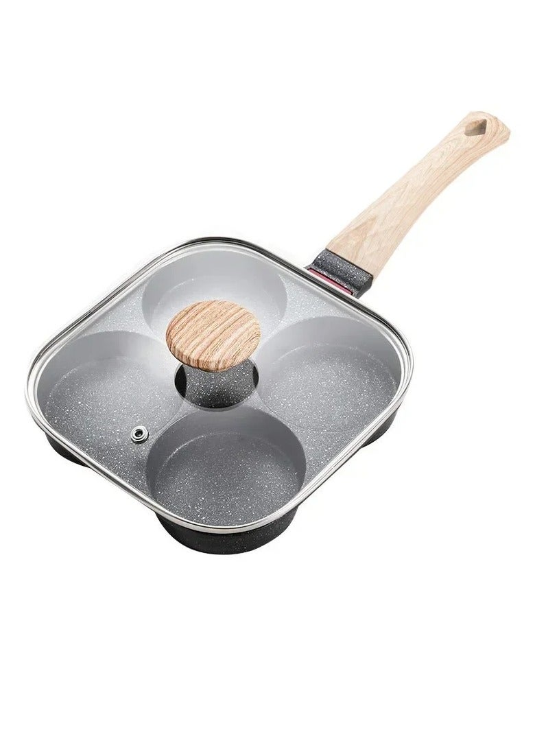 AROAQ Cooking Pan, 4 Hole Omelet Pan With Lid, Durable And Safe Nonstick Egg Frying Pan, Easy To Clean Breakfast Cookware Pan With Heat Resistant Handle, (1pc, Black) - Image 1