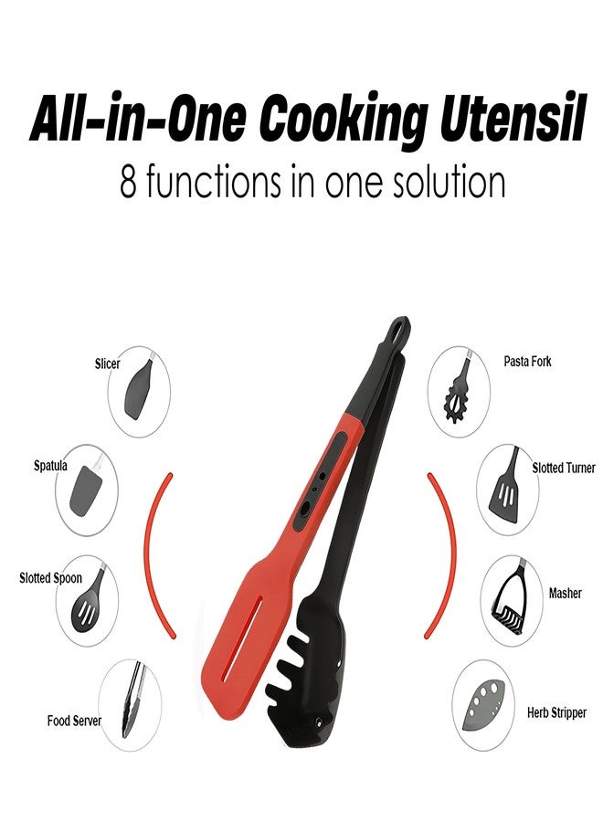 elTeeCee 8-in-1 Silicone Kitchen Utensil Turner Spatula Spoon Tongs for Cooking - Nonstick Heat-Resistant Spoon Spatula, Slotted Turner, Server, Slicer, Masher, Pasta Fork and Herb Stripper for RVs and Camping - Image 2
