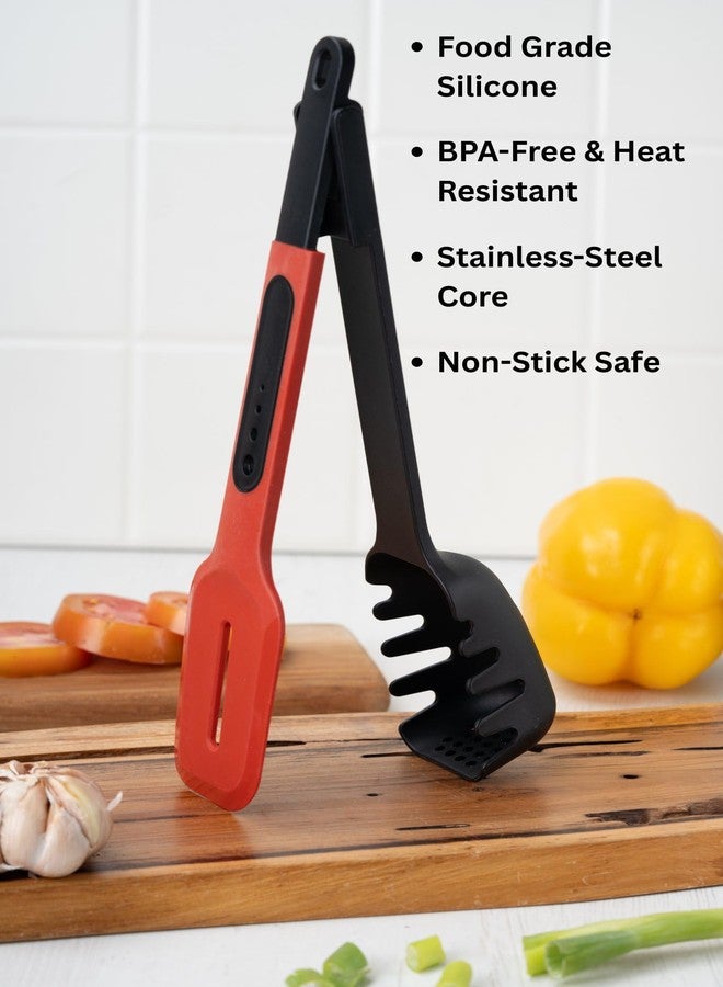 elTeeCee 8-in-1 Silicone Kitchen Utensil Turner Spatula Spoon Tongs for Cooking - Nonstick Heat-Resistant Spoon Spatula, Slotted Turner, Server, Slicer, Masher, Pasta Fork and Herb Stripper for RVs and Camping - Image 5