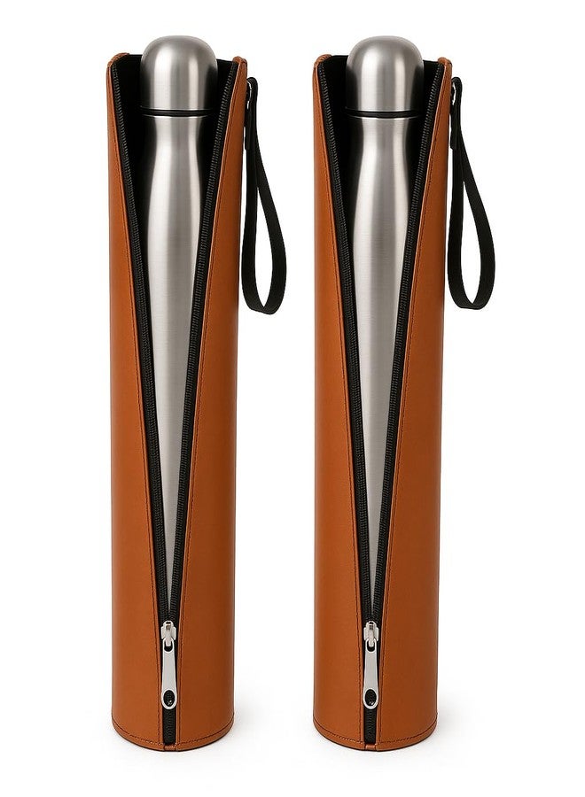 R TOUCH Leather @ Thermal Bottle Bag Keep Warm/Cold Cover with Hanging Strap-1000 ML, Brown - Image 1