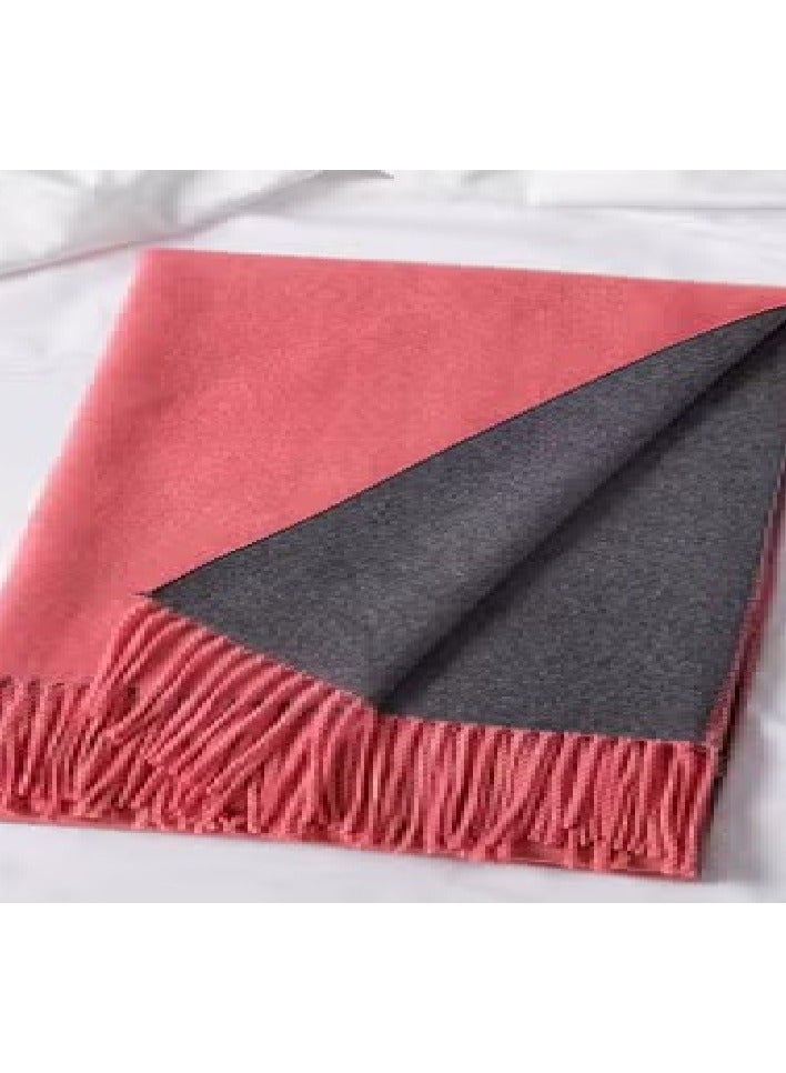 cashmere Super Soft Cashmere Mix Plain 2 Tone Reversible Winter Scarf With Tassels