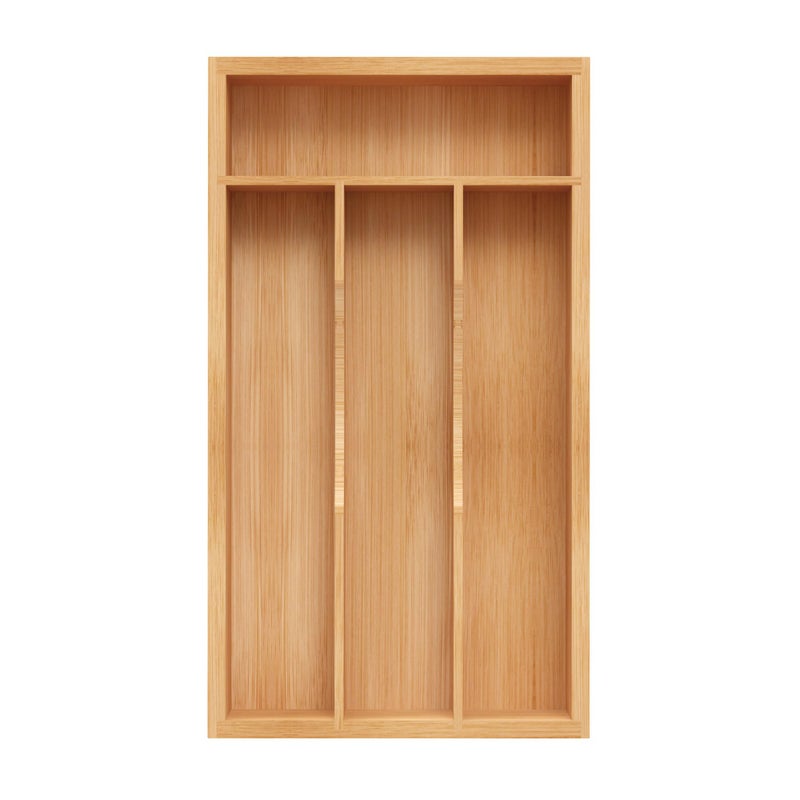 BEKVEM Small Silverware Organizer, Bamboo Kitchen Drawer Organizer, Utensil Holder, Cutlery Tray & Spoon Flatware Storage with Grooved Drawer Dividers (6.7''W x 12''D) - Image 1