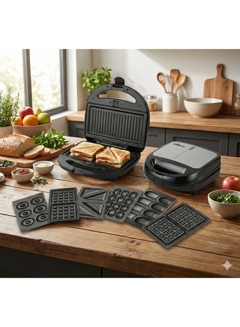 كليكون صانعة سناك متعددة 6 في 1 غير لاصقة | سندويتش، شواء، وافل، دونات، نوتي وبسكويت | صفائح قابلة للفصل | 850 واط | أسود | KSM-812 - Image 1