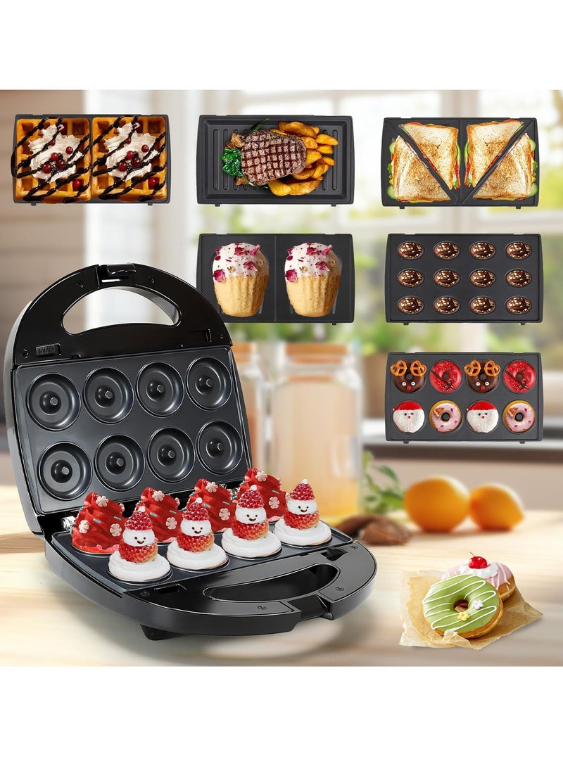 KLIKON 6-In-1 Non-Stick Multi Snacks Maker with Sandwich - Grill - Waffle - Donut - Nutty - Biscuit - Omelette Detachable Plates 850W Black KSM-812  - Image 1