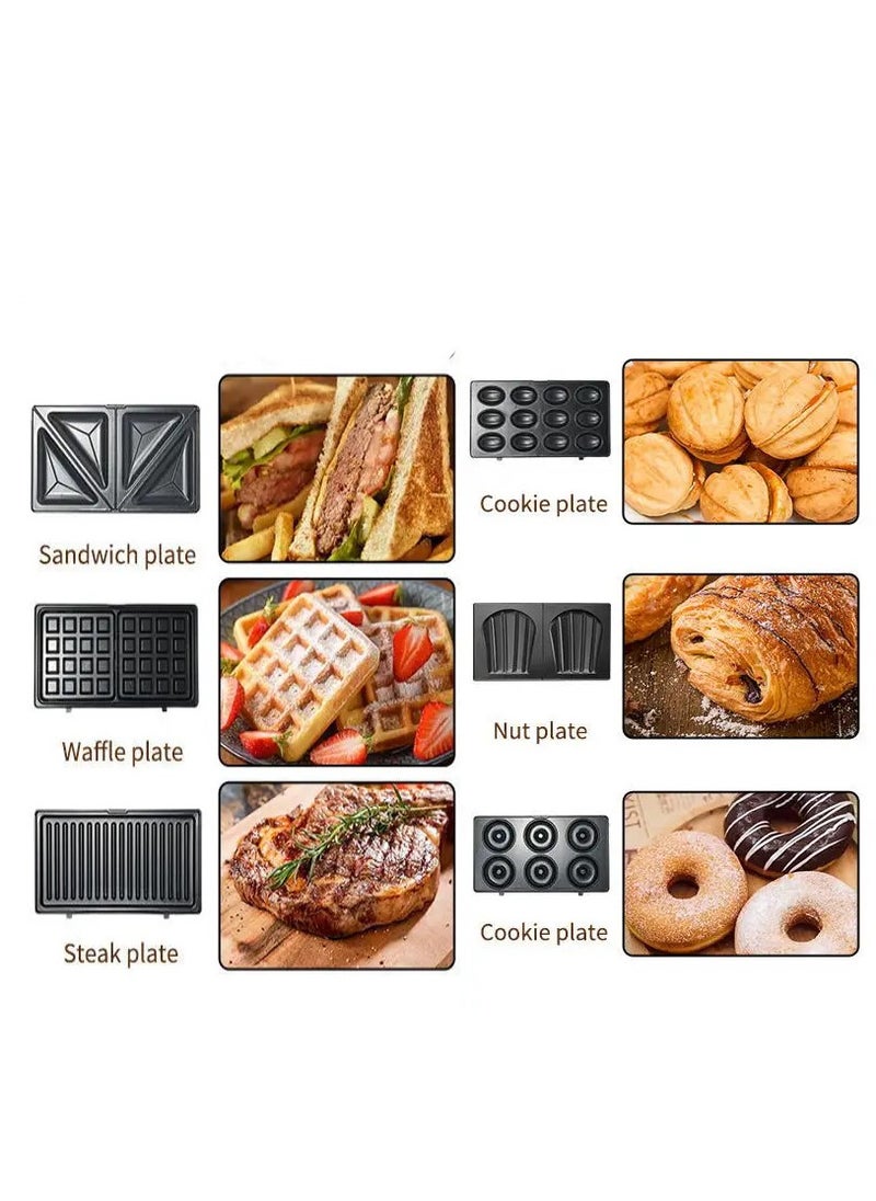 KLIKON 6-In-1 Non-Stick Multi Snacks Maker with Sandwich - Grill - Waffle - Donut - Nutty - Biscuit - Omelette Detachable Plates 850W Black KSM-812  - Image 5