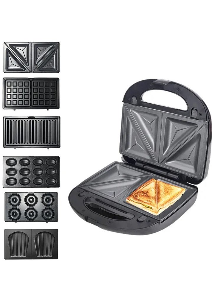 KLIKON 6-In-1 Non-Stick Multi Snacks Maker with Sandwich - Grill - Waffle - Donut - Nutty - Biscuit - Omelette Detachable Plates 850W Black KSM-812  - Image 2