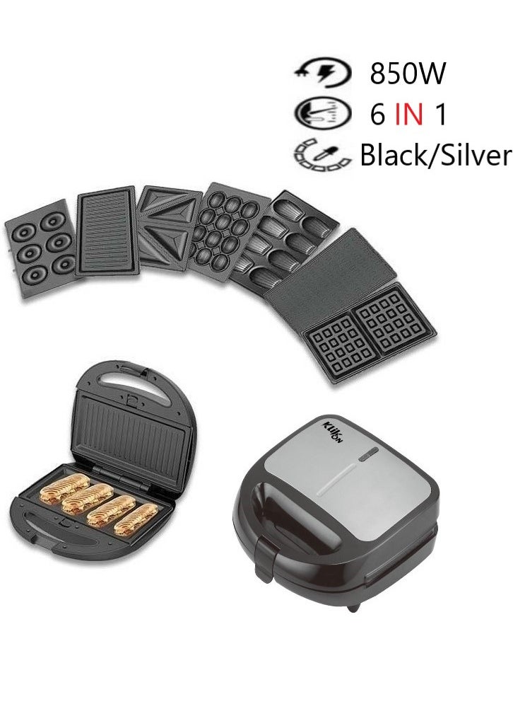 KLIKON 6-In-1 Non-Stick Multi Snacks Maker with Sandwich - Grill - Waffle - Donut - Nutty - Biscuit - Omelette Detachable Plates 850W Black KSM-812  - Image 3