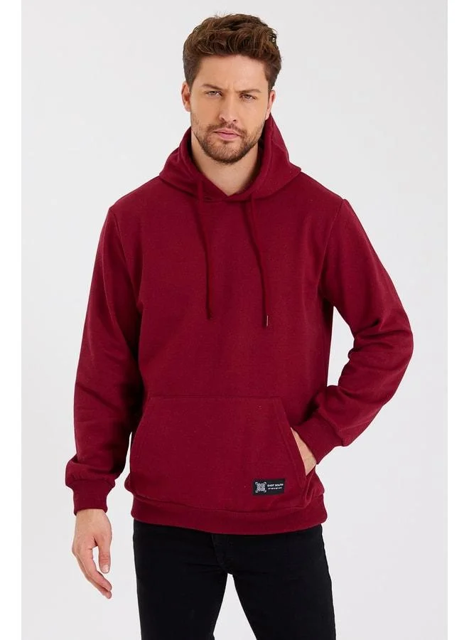 Mmetalic Burgundy Hooded Men's Sweatshirt with Cotton Lining and Kangaroo Pocket