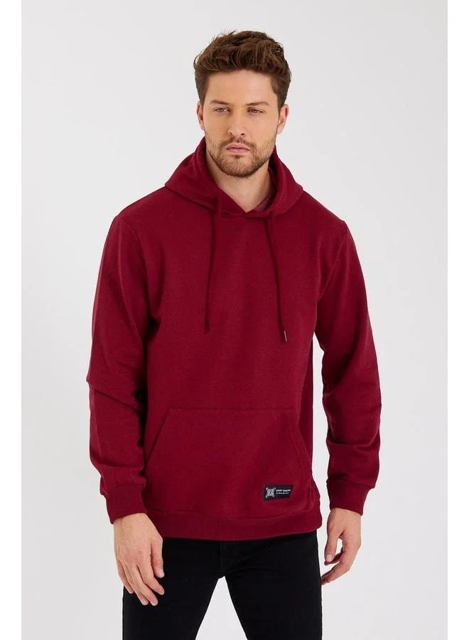 Mmetalic Burgundy Hooded Men's Sweatshirt with Cotton Lining and Kangaroo Pocket