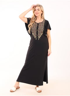 زيكوتكس  Summer Maxi Abaya | Black Embroidered Long Nightgown | Elegant Butterfly Half Sleeves | Viscose Maxi Dress | Lightweight Fabrics for Maximum Comfort | Women's Home wear  - Image 1
