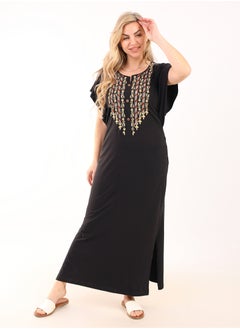 زيكوتكس  Summer Maxi Abaya | Black Embroidered Long Nightgown | Elegant Butterfly Half Sleeves | Viscose Maxi Dress | Lightweight Fabrics for Maximum Comfort | Women's Home wear  - Image 2
