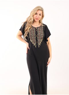 زيكوتكس  Summer Maxi Abaya | Black Embroidered Long Nightgown | Elegant Butterfly Half Sleeves | Viscose Maxi Dress | Lightweight Fabrics for Maximum Comfort | Women's Home wear  - Image 3