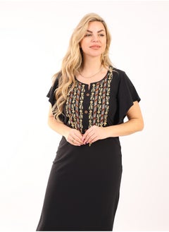 زيكوتكس  Summer Maxi Abaya | Black Embroidered Long Nightgown | Elegant Butterfly Half Sleeves | Viscose Maxi Dress | Lightweight Fabrics for Maximum Comfort | Women's Home wear  - Image 4