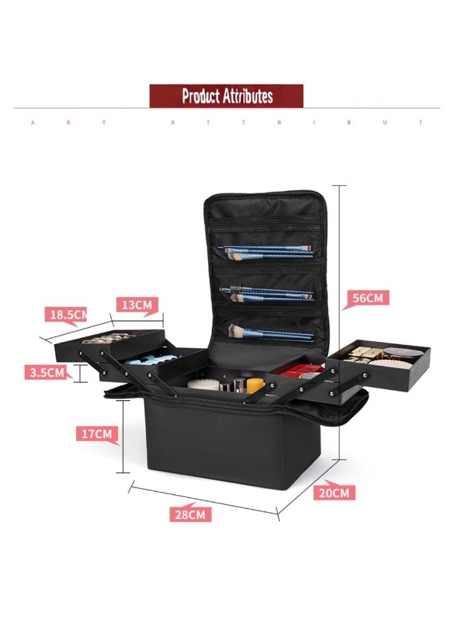 Waterproof 4 Foldable Trays Travel Cosmetic Bag - Lightweight Multifunctional Organizer with Dividers for Cosmetics, Brushes ，Toiletries(28*20*26cm) - Image 3