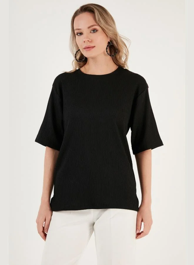 Lela Lela Crew Neck Slit Detailed Crepe Fabric Blouse Women's BLOUSE 5865365