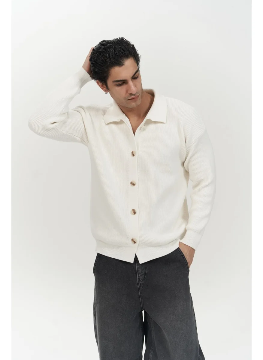 Mai Collection Bastian Button Detail Ecru Men's Knitwear Cardigan