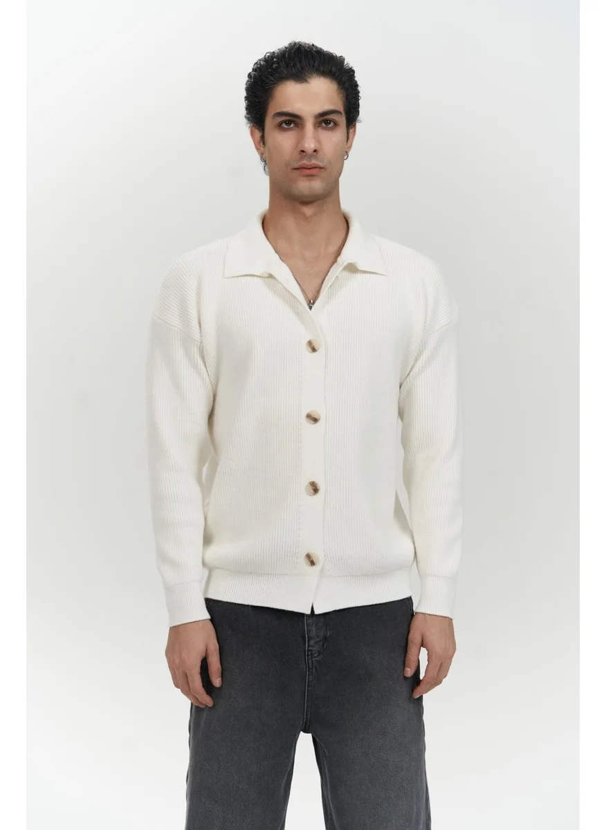 Mai Collection Bastian Button Detail Ecru Men's Knitwear Cardigan
