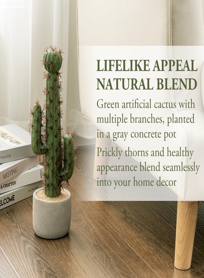 MyGift 16 Inch Artificial Fake Cactus Saguaro Plant in Cement Planter Pot, Southwest Decor Indoor Faux House Plant - Image 3