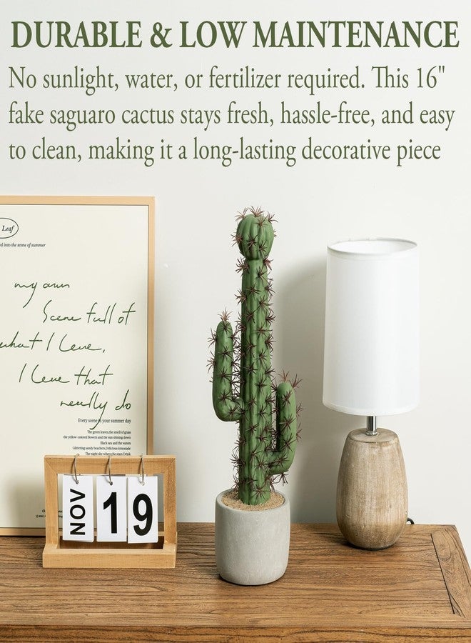 MyGift 16 Inch Artificial Fake Cactus Saguaro Plant in Cement Planter Pot, Southwest Decor Indoor Faux House Plant - Image 2