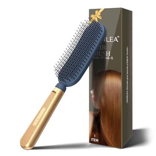 SHINLEA Slim Hair Brush for Fine Thin Thick Hair, Soft Double Nylon Bristles for Deep Detangling & Massage, Metal-Infused Luxury Gold Handle, Gift for Women Men Kids - Image 1