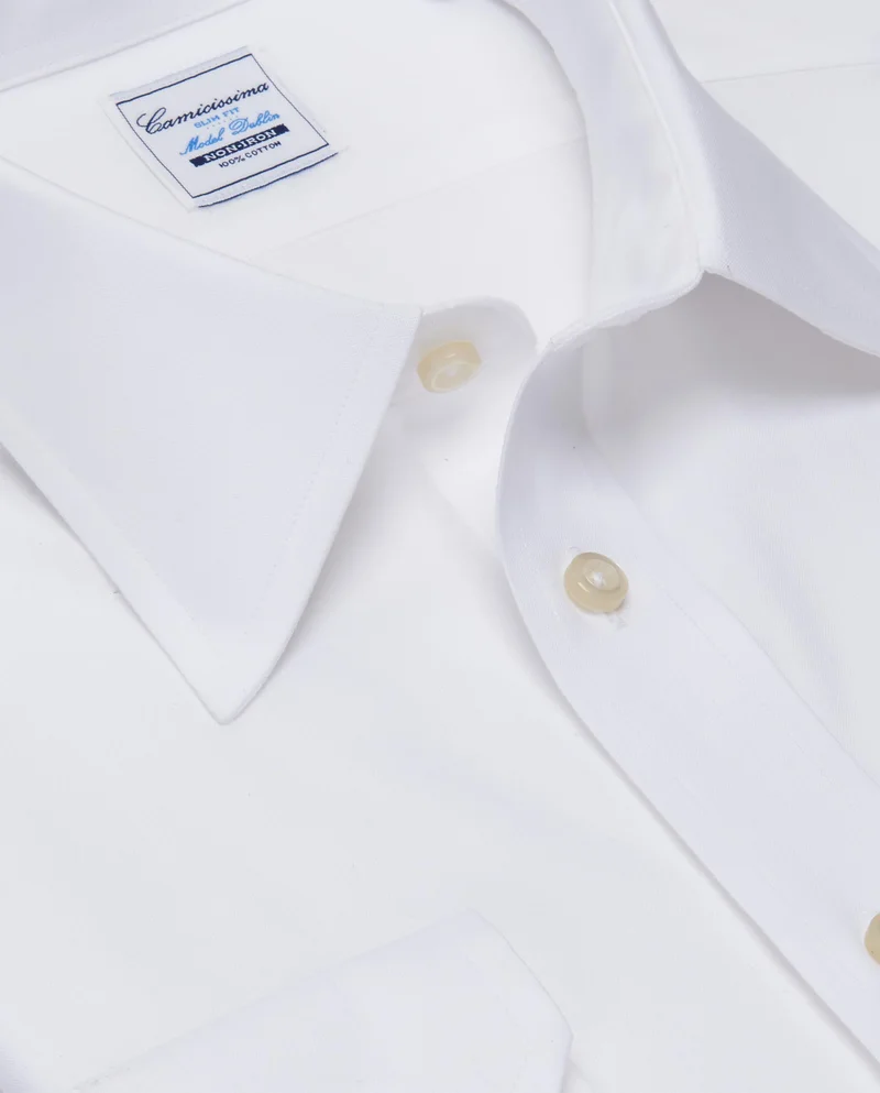 كاميتشسما قميص قطن طويل الأكمام بقصة ضيقة مقاوم للتجعد