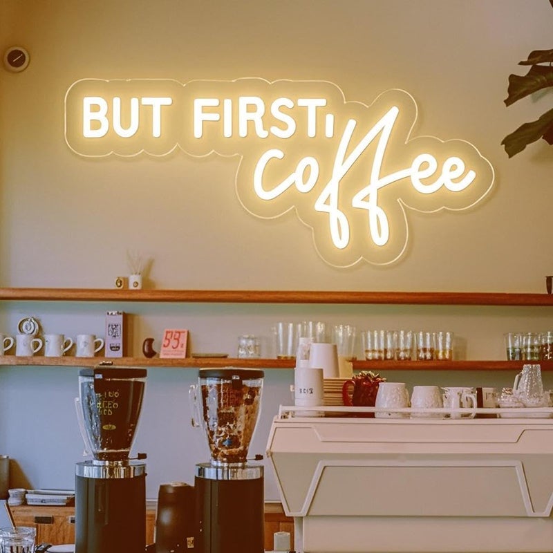 HFHungkeong Coffee Bar Signs for Home Kitchen Cafe Corner Shop Decor LED Dimmable But First Coffee Light up Neon Light Signs 5V USB Powered with Hanging ChainGifts for Birthday Shop Open - Image 2