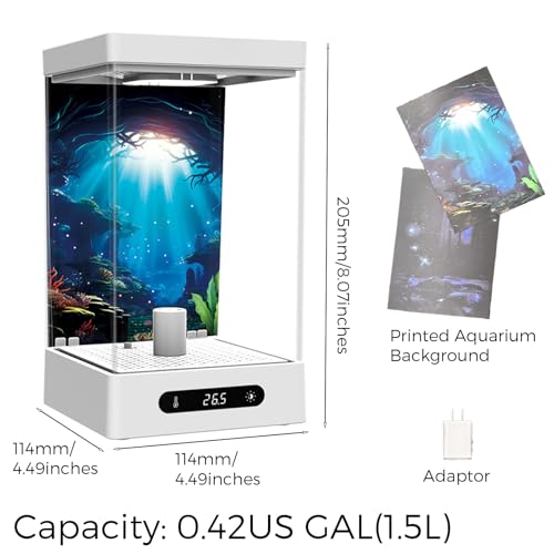 Sheawasy Small Shrimp Tank, 0.42 Gal Mini Fish Tank, Smart Automatic Heating, Easy Water Change Valve, and Energy-Efficient LED Lighting - Perfect for Office, Home, and Bedrooms, Single Betta Fish Only - Image 3