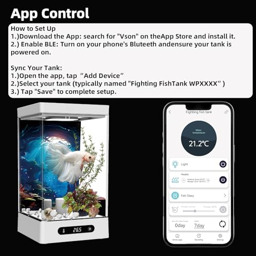 Sheawasy Small Shrimp Tank, 0.42 Gal Mini Fish Tank, Smart Automatic Heating, Easy Water Change Valve, and Energy-Efficient LED Lighting - Perfect for Office, Home, and Bedrooms, Single Betta Fish Only - Image 5