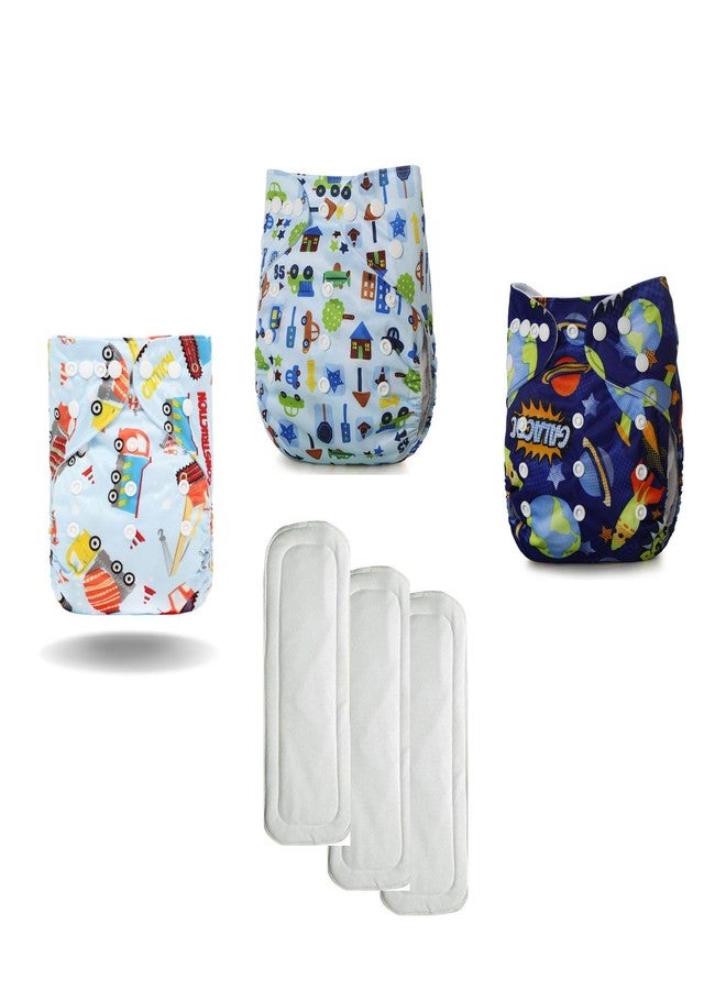 MOPPETS Baby Reusable washable Pocket Cloth Diaper with 4 Layer Microfiber Nappy Inserts (PACK OF 3 (COMBO-1)) - Image 1