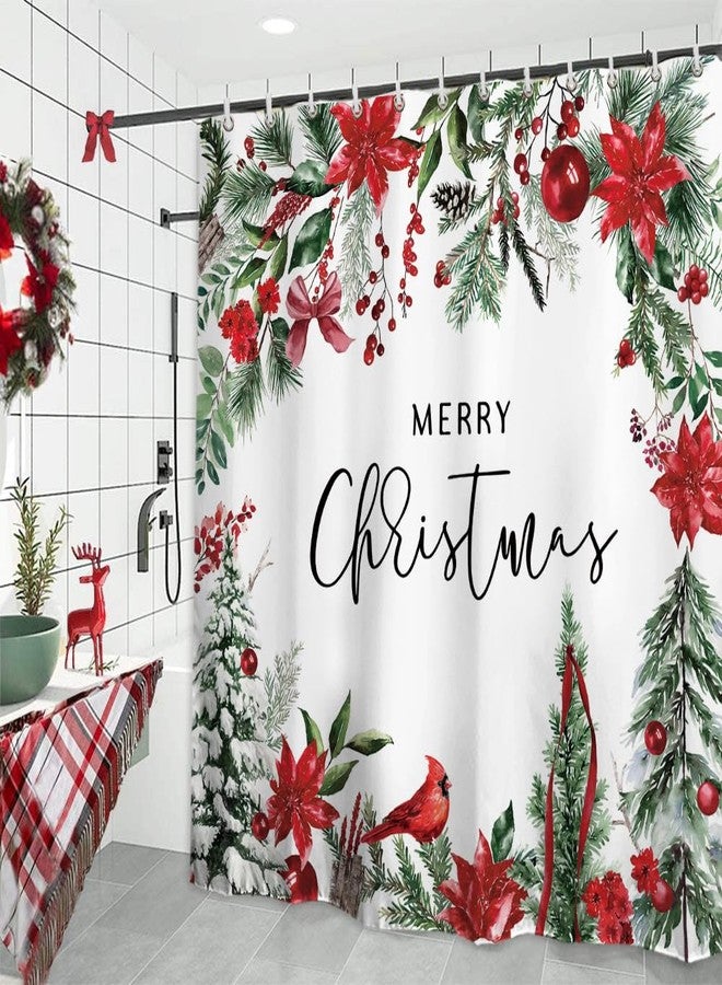 Baccessor Merry Christmas Shower Curtain Christmas Tree Poinsettia Ornaments Winter Cardinals Shower Curtain Polyester Fabric Bathroom Bath Home Decor Waterproof Weighted with Hooks 72 W x72 H Inch - Image 3