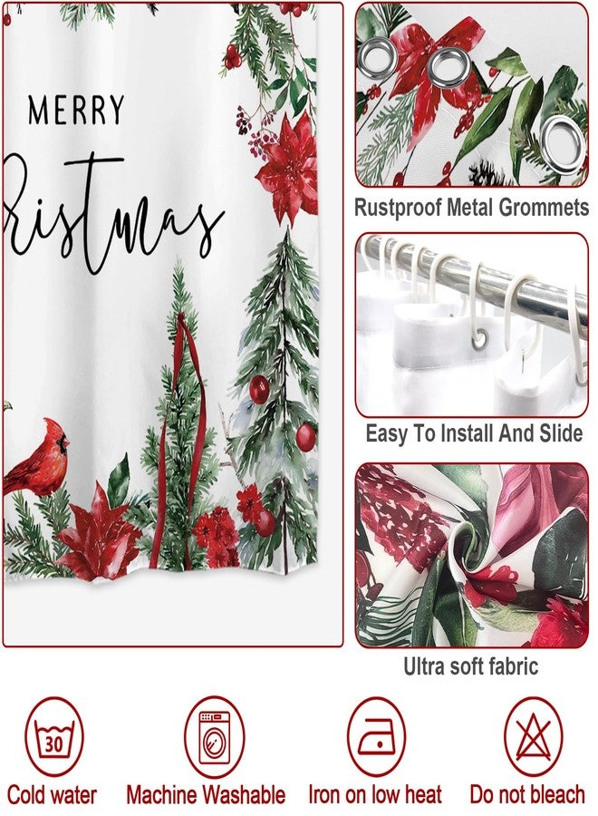 Baccessor Merry Christmas Shower Curtain Christmas Tree Poinsettia Ornaments Winter Cardinals Shower Curtain Polyester Fabric Bathroom Bath Home Decor Waterproof Weighted with Hooks 72 W x72 H Inch - Image 4