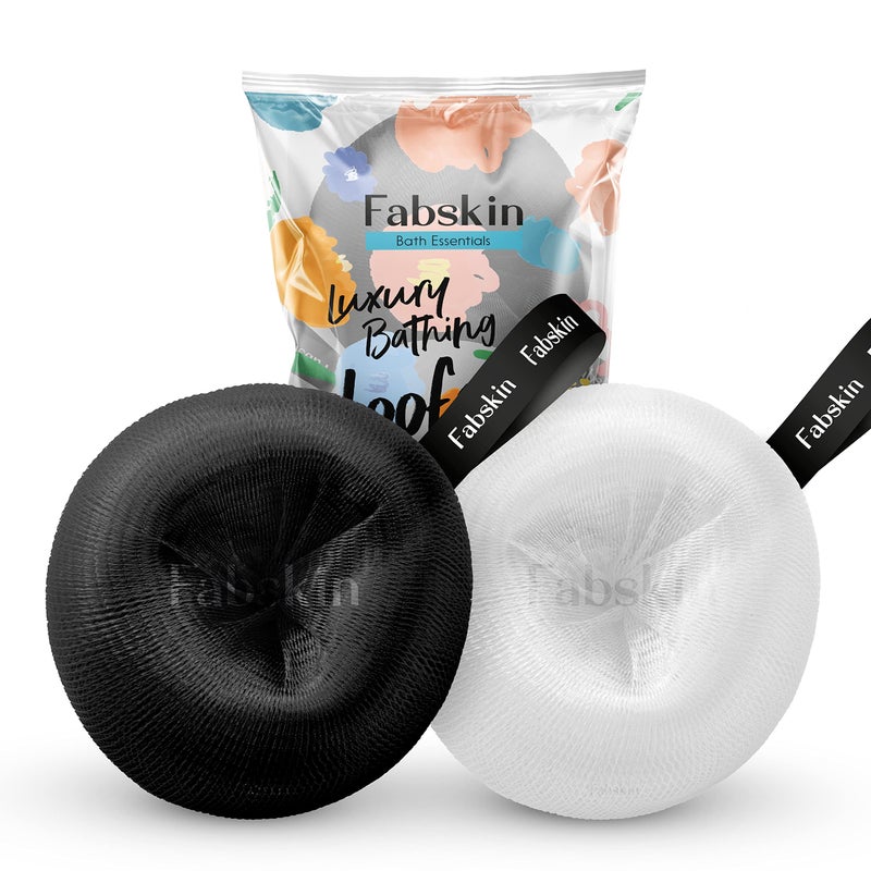FABSKIN Donuts Loofah for Bathing | Bath Shower Loofah Sponge Scrubber Exfoliator for Women and Men | Bathing Sponge | Body Wash Scrub | Bath Scrubber For Body - Pack of 2 (Black & White) - Image 2