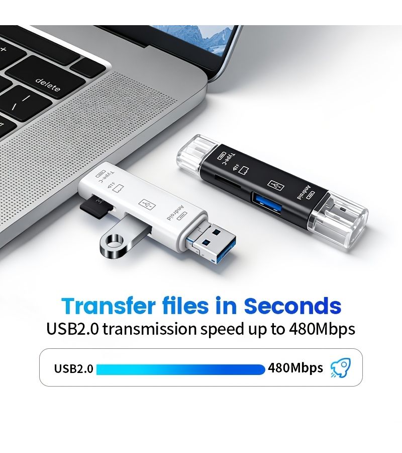 محول بطاقة TF أسود مطور 5 في 1 مع قارئ USB-C OTG لأجهزة الكمبيوتر المحمولة والكاميرات - Image 3