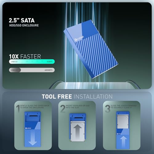 Cablet 2.5 Inch SATA USB 3.0 HDD/SSD Portable External Enclosure for 7mm and 9.5mm, Tool-Free Design, Supports UASP Max 6TB (HD2577-U3-BL) - Image 4