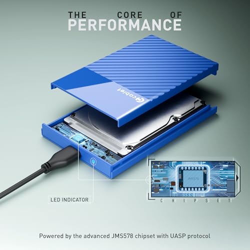 Cablet 2.5 Inch SATA USB 3.0 HDD/SSD Portable External Enclosure for 7mm and 9.5mm, Tool-Free Design, Supports UASP Max 6TB (HD2577-U3-BL) - Image 3