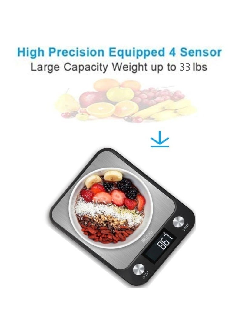 PENG GENERAL Digital Kitchen Food Scale 15kg Black 16.5X1.9X22.5 centimetres  - Image 4