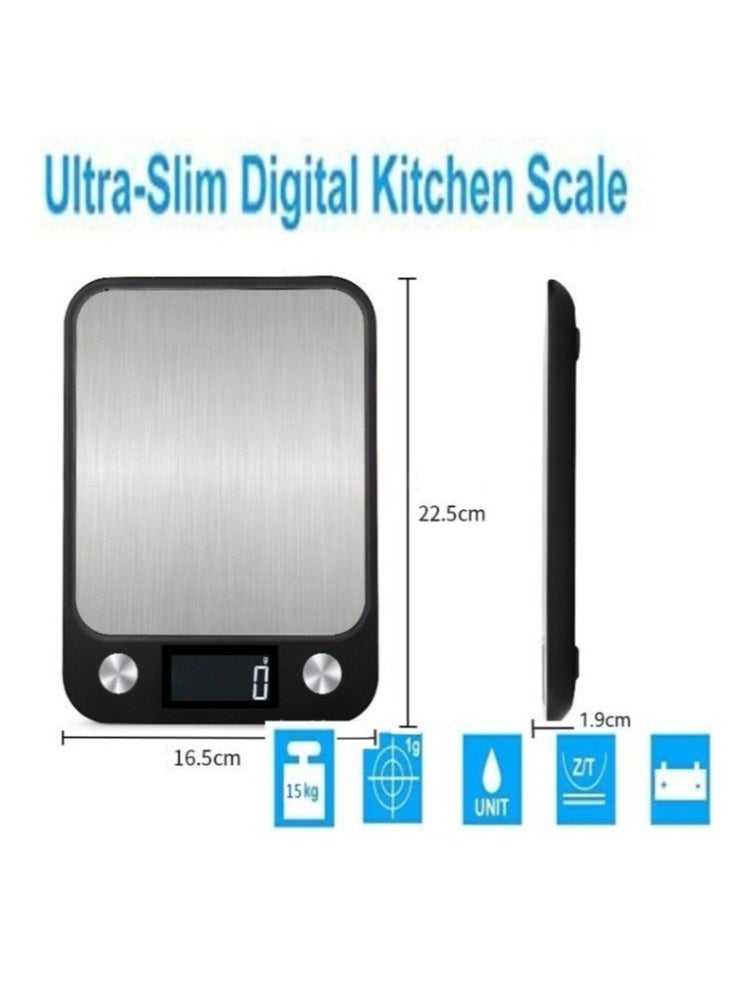 PENG GENERAL Digital Kitchen Food Scale 15kg Black 16.5X1.9X22.5 centimetres  - Image 3