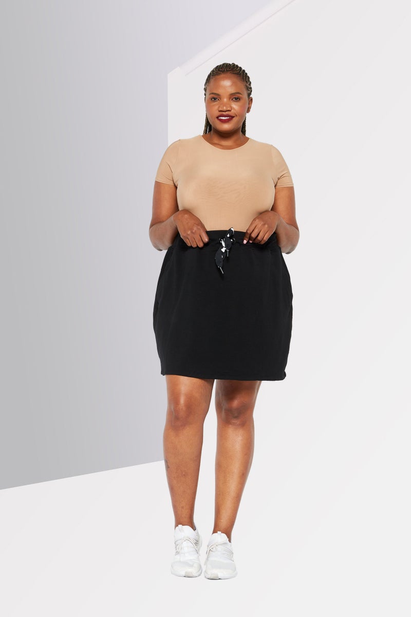 DKNY Sport Women Plus Size Drawstring Plain Training Skirt, Black  - Image 2