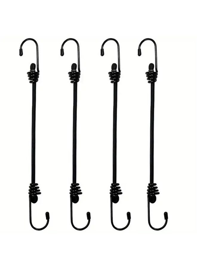 4pcs Black Bungee Straps With Hooks Durable Elastic Cord For Motorcycle Truck Camping - Image 1