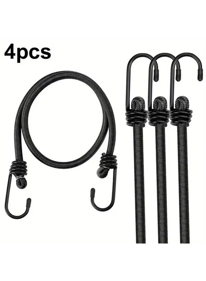 4pcs Black Bungee Straps With Hooks Durable Elastic Cord For Motorcycle Truck Camping - Image 2