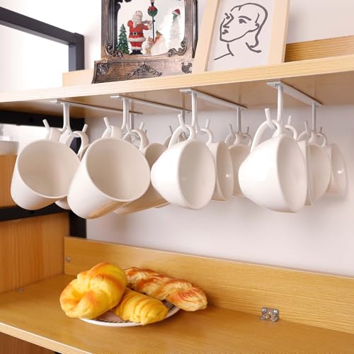 EigPluy Under Cabinet Mug Holder,Under Shelf Mug Hooks,Coffee Cup Holder,Hanging Mug Storage Rack(3 Pieces,White) - Image 4