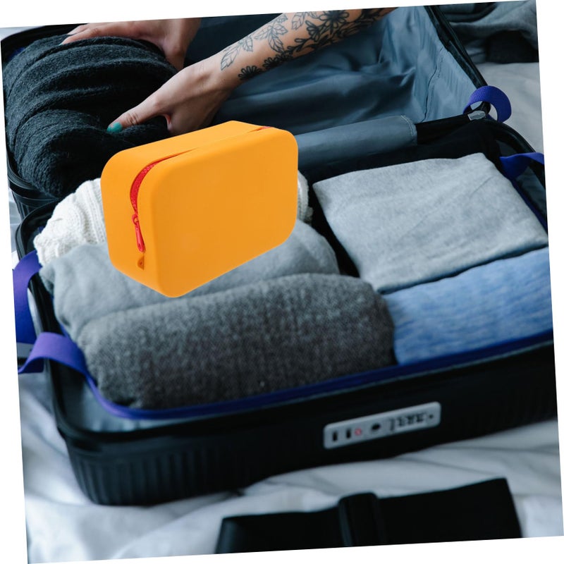 Large Capacity Silicone Makeup Pouch With Zipper Portable Travel Toiletry Organizer Bag For Cosmetics And Brushes Orange - Image 5