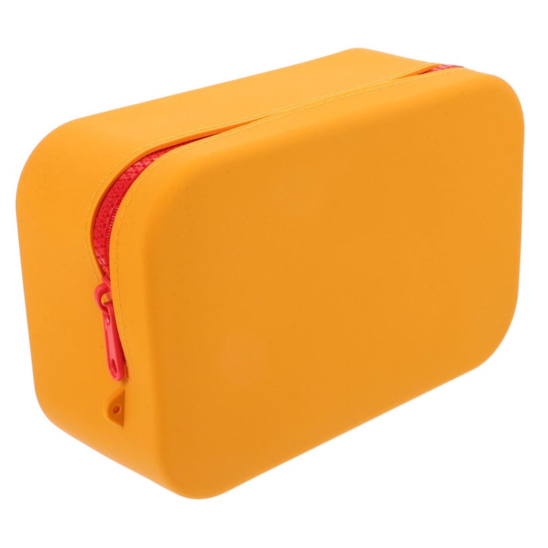 Large Capacity Silicone Makeup Pouch With Zipper Portable Travel Toiletry Organizer Bag For Cosmetics And Brushes Orange - Image 2