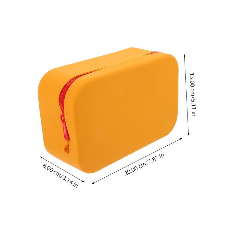 Large Capacity Silicone Makeup Pouch With Zipper Portable Travel Toiletry Organizer Bag For Cosmetics And Brushes Orange - Image 3