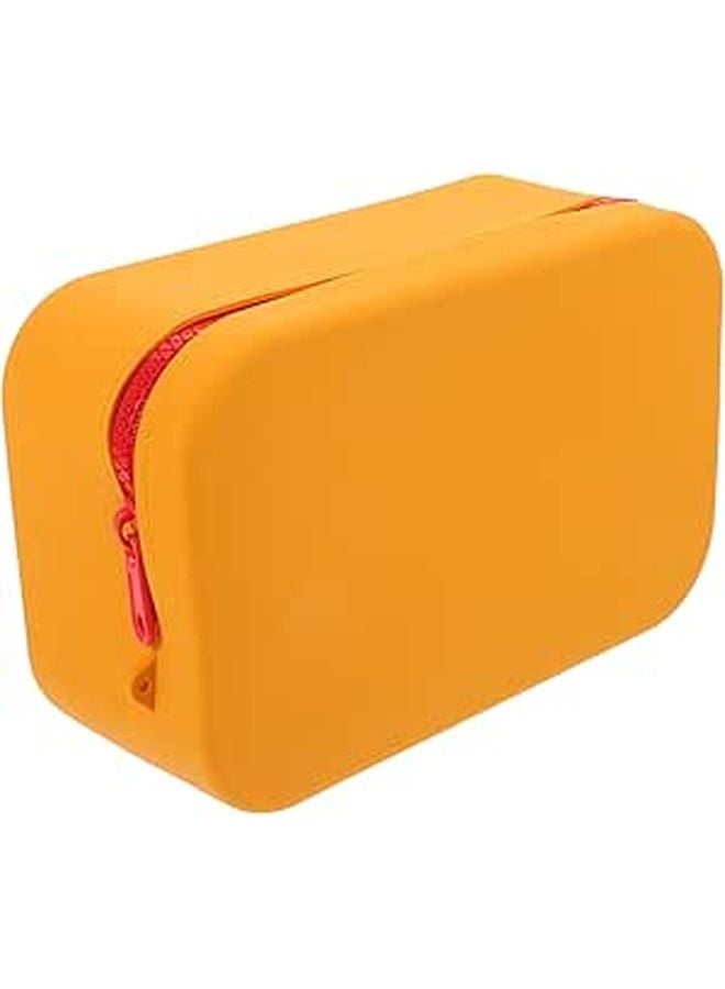Large Capacity Silicone Makeup Pouch With Zipper Portable Travel Toiletry Organizer Bag For Cosmetics And Brushes Orange - Image 1